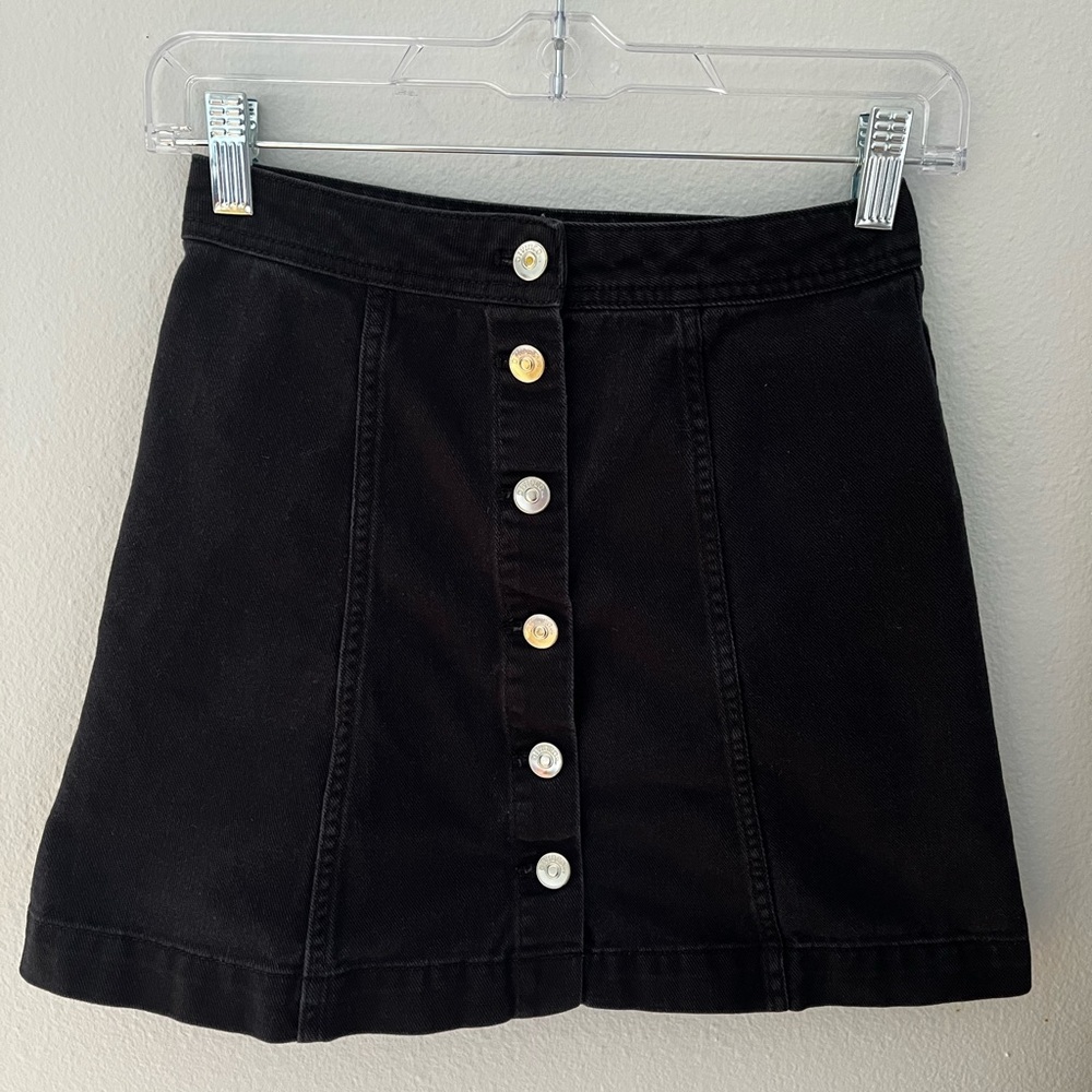 Divided Black Denim Button Up Short Skirt, Size 0